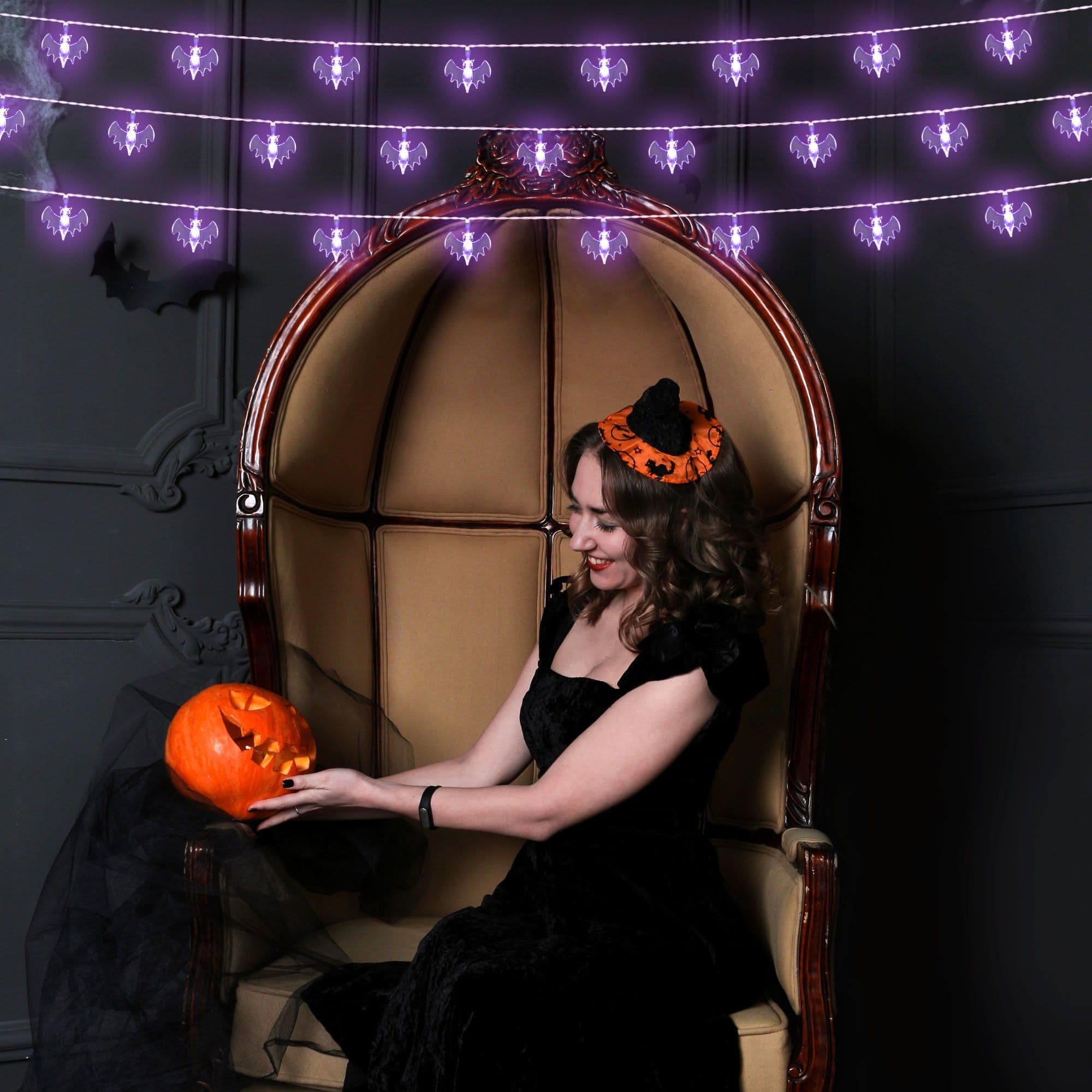 image-LED Purple bats Halloween String Lights