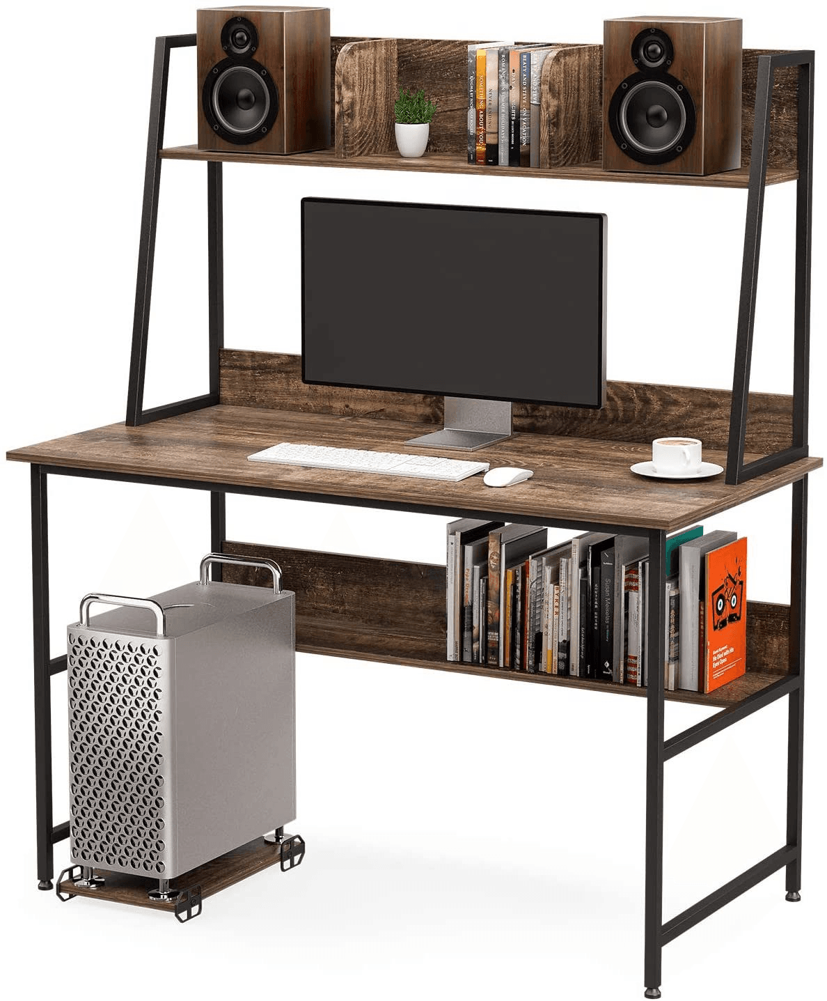 image-47 Inch Computer Desk with Shelves Sturdy Writing Desk