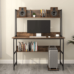 image-47 Inch Computer Desk with Shelves Sturdy Writing Desk