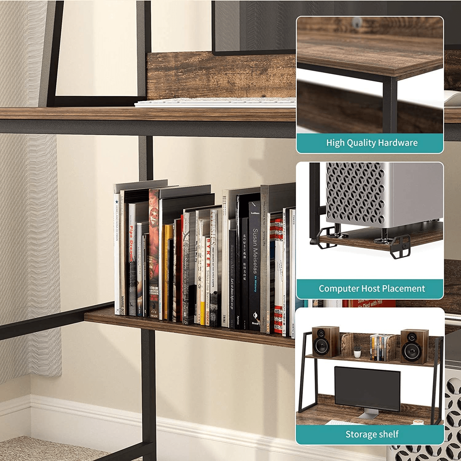 image-47 Inch Computer Desk with Shelves Sturdy Writing Desk