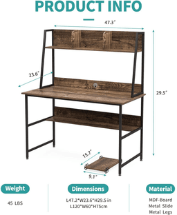 image-47 Inch Computer Desk with Shelves Sturdy Writing Desk