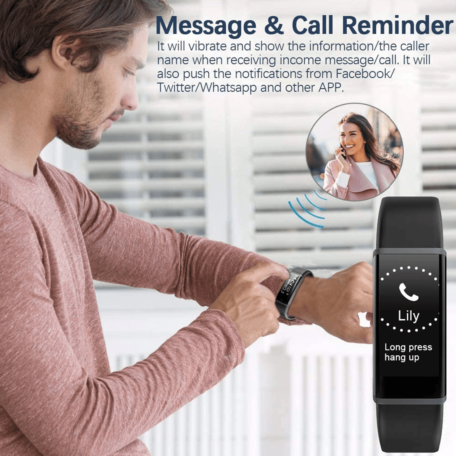 image-Smart sport bracelet with blood pressure heart rate sleep monitor