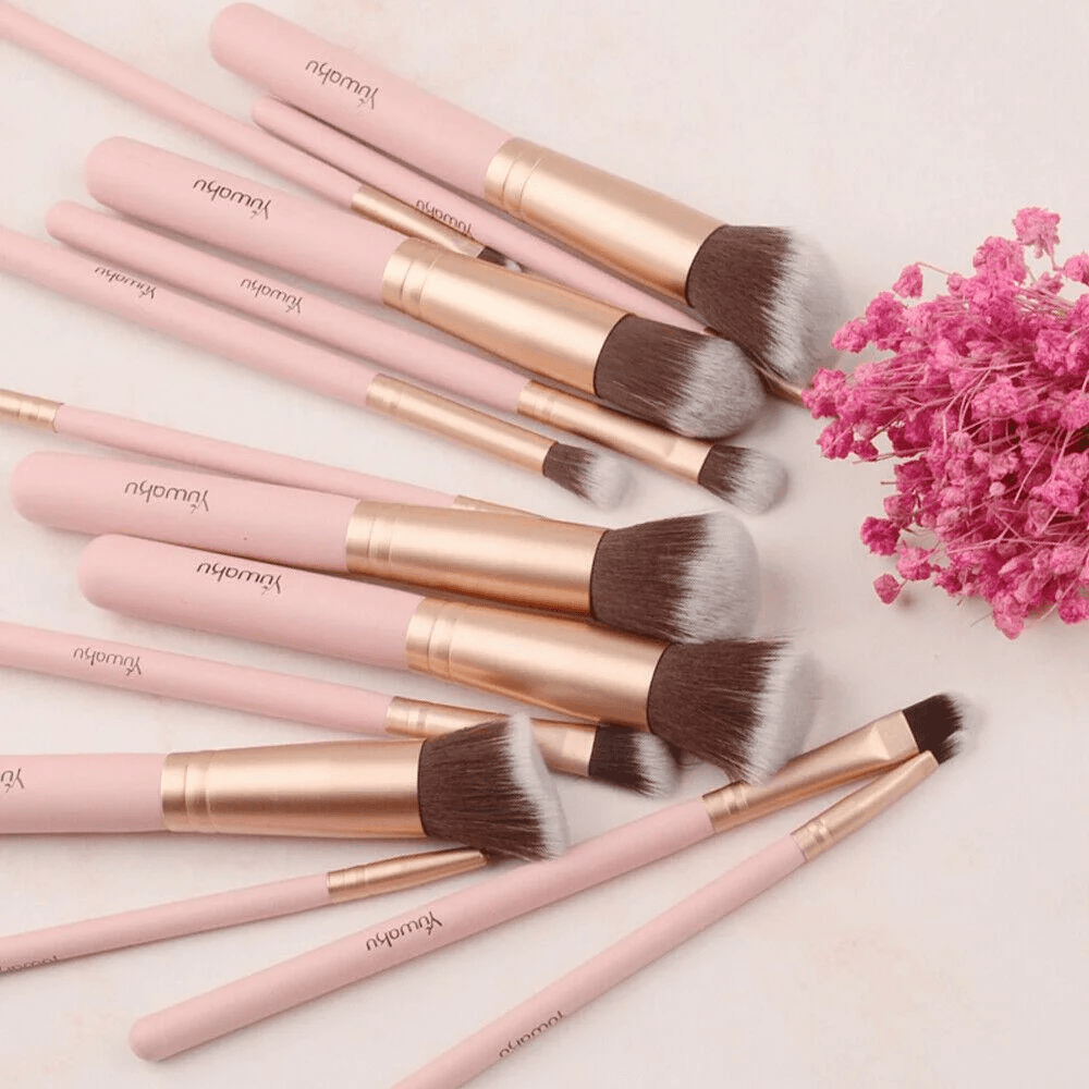 image-14pcs Pink Makeup Brushes Kit