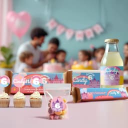 image-Personalized Kids Birthday Sticker Set | Custom Girls Name Age Party Decor | Table Labels | DIY Birthday Decoration Kit | Kid Party Favor *!