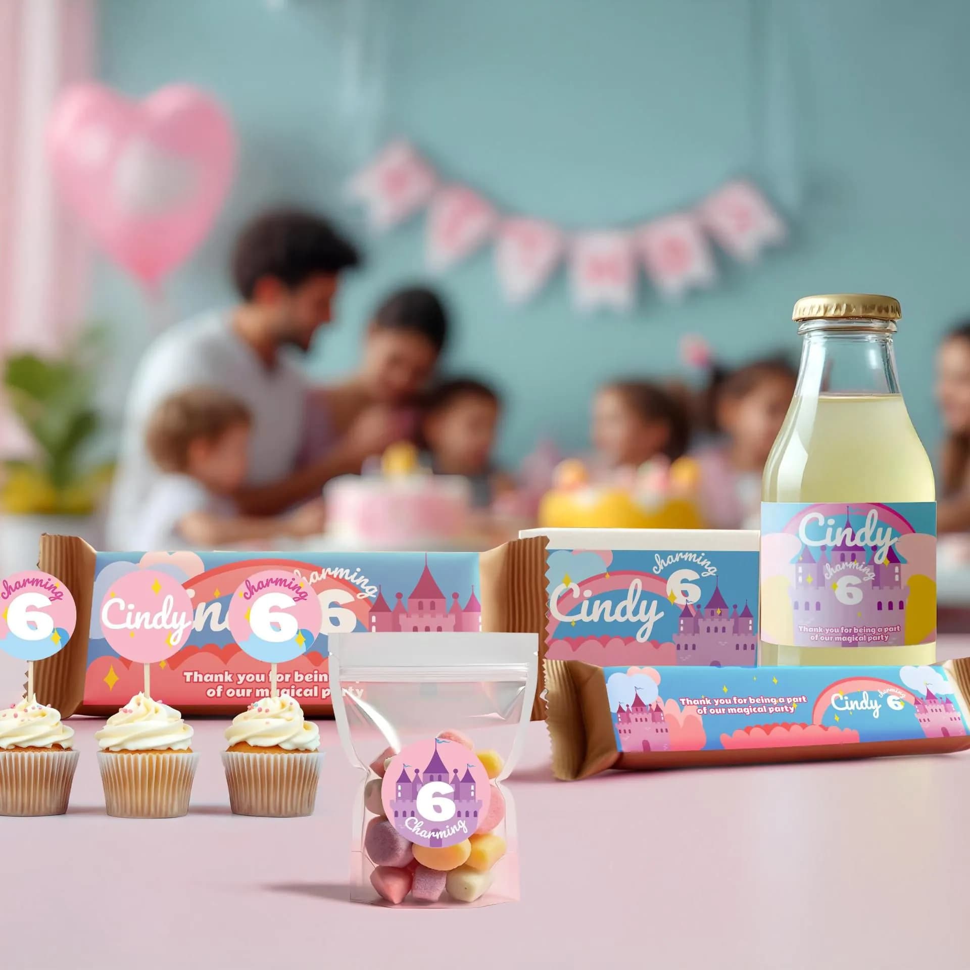 image-Personalized Kids Birthday Sticker Set | Custom Girls Name Age Party Decor | Table Labels | DIY Birthday Decoration Kit | Kid Party Favor *!