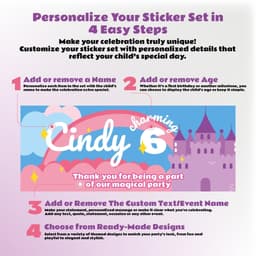 image-Personalized Kids Birthday Sticker Set | Custom Girls Name Age Party Decor | Table Labels | DIY Birthday Decoration Kit | Kid Party Favor *!