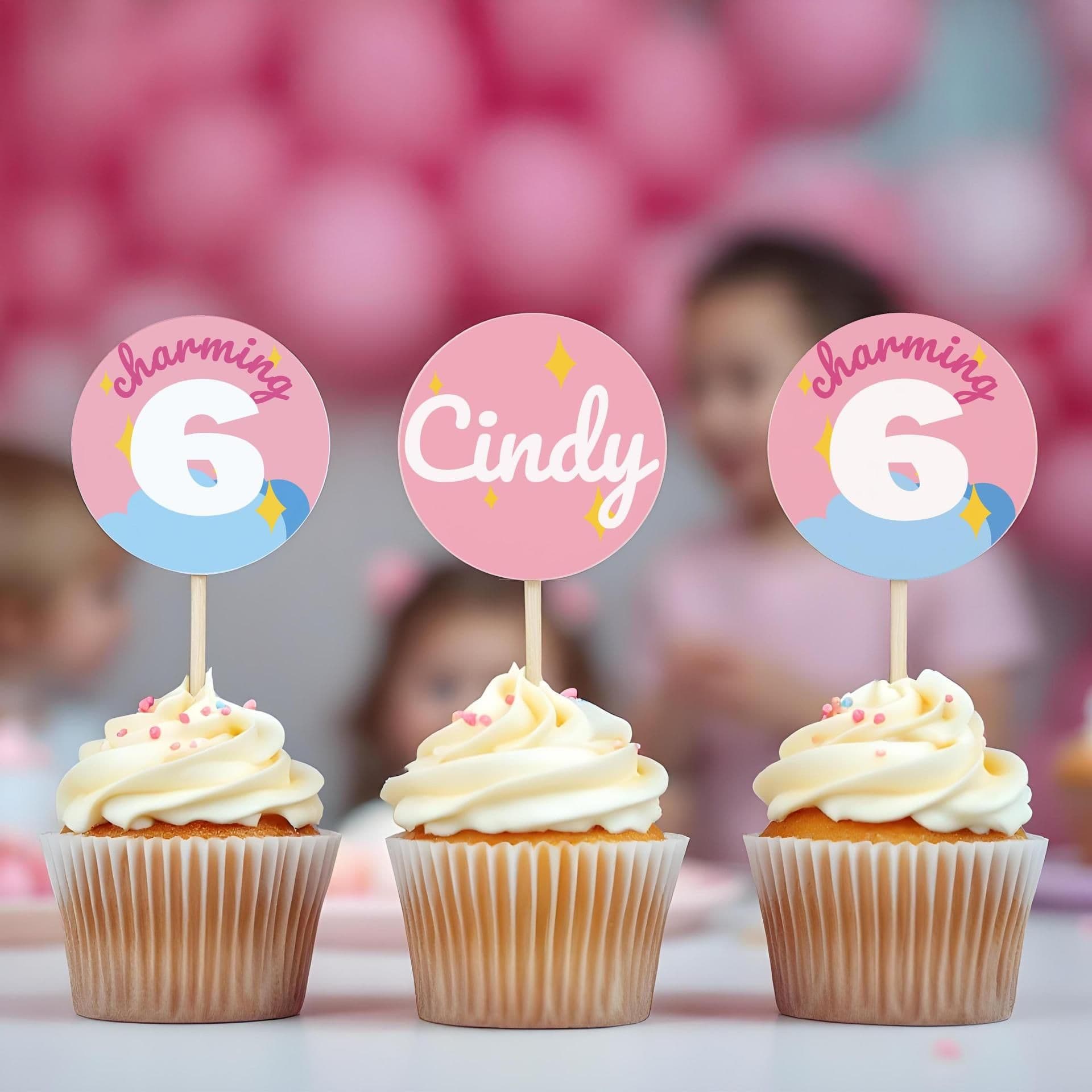 image-Personalized Kids Birthday Sticker Set | Custom Girls Name Age Party Decor | Table Labels | DIY Birthday Decoration Kit | Kid Party Favor *!