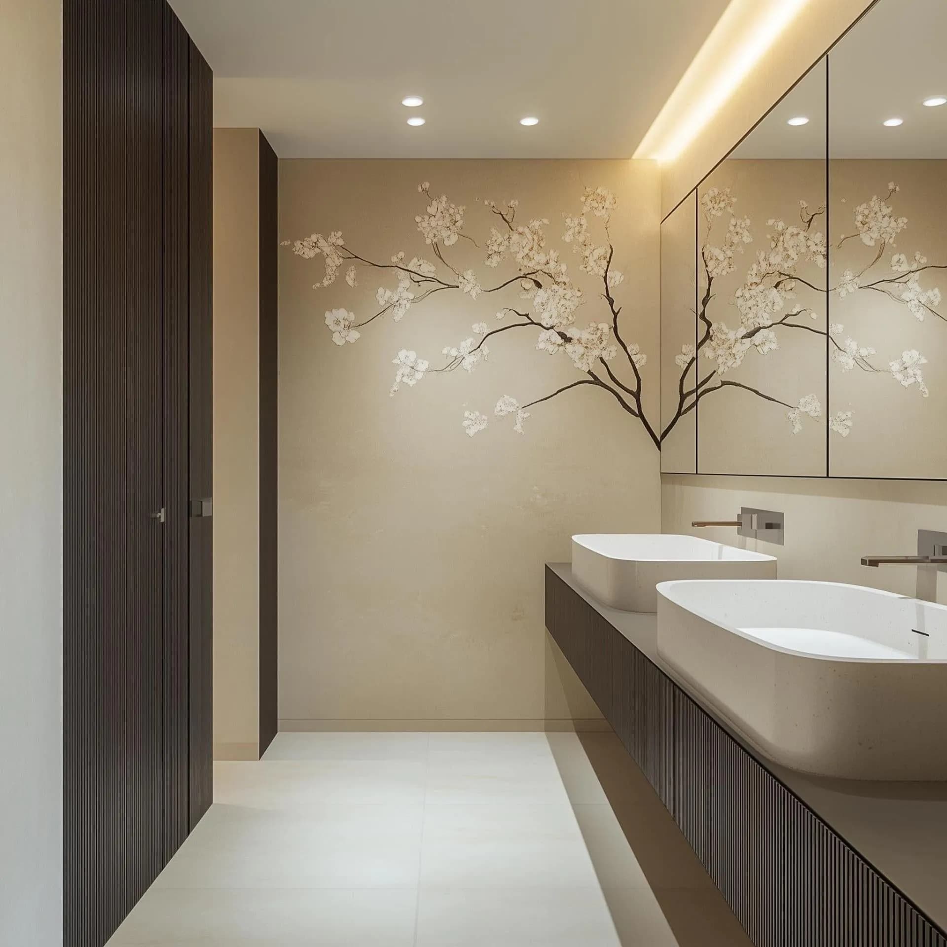 image-Cherry Blossom Wall Decal | Elegant Floral Branch Vinyl Sticker | Japanese Art Wall Mural | Bathroom Bedroom Decor | Peel Stick Flower Tree