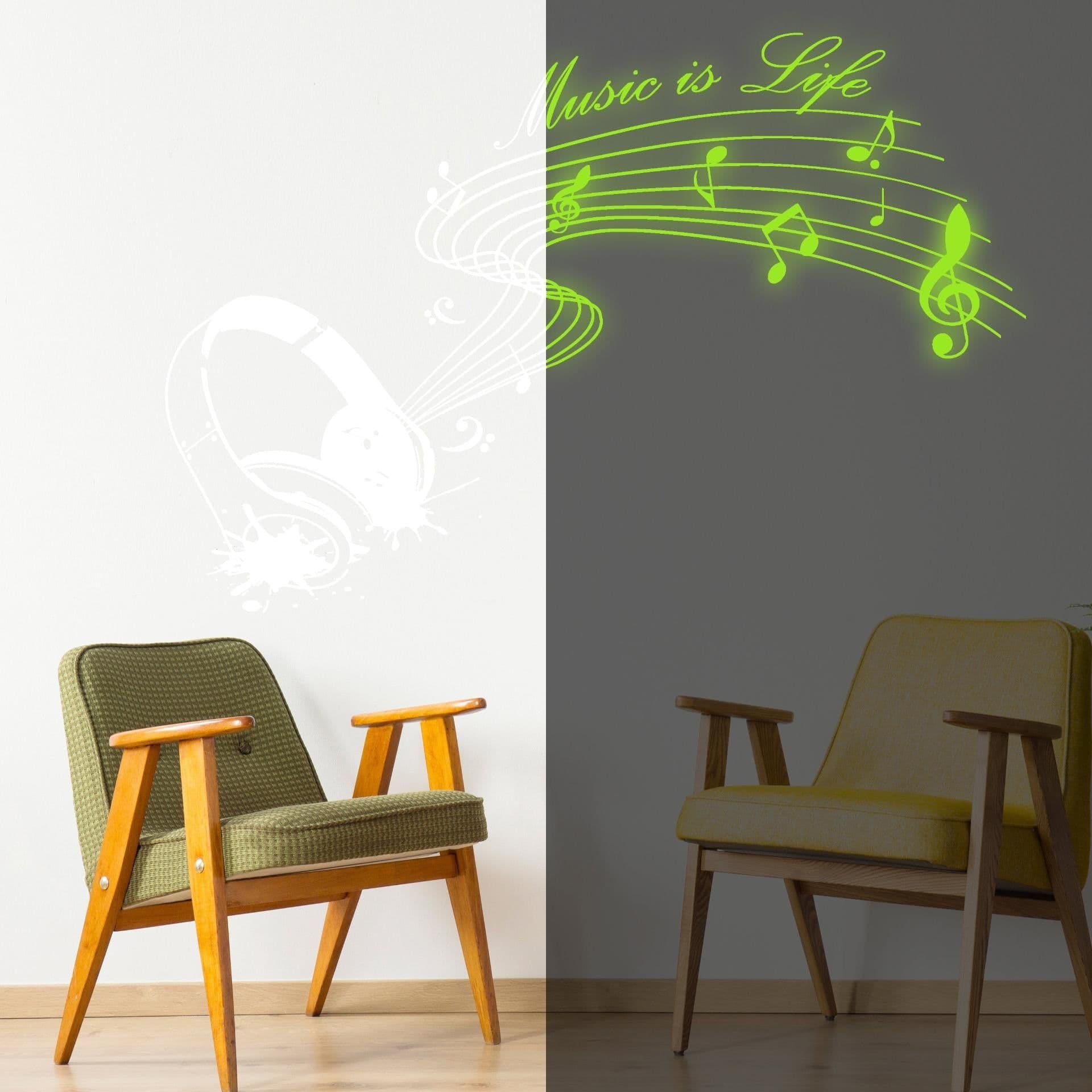 image-Glow In Dark Music Is Life Wall Sticker - Nigh Light Note Quote Decor Art Vinyl Decal