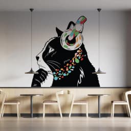 image-Cat in Headphones Stickers - Inspired by Banksy Graffiti Wall Decal
