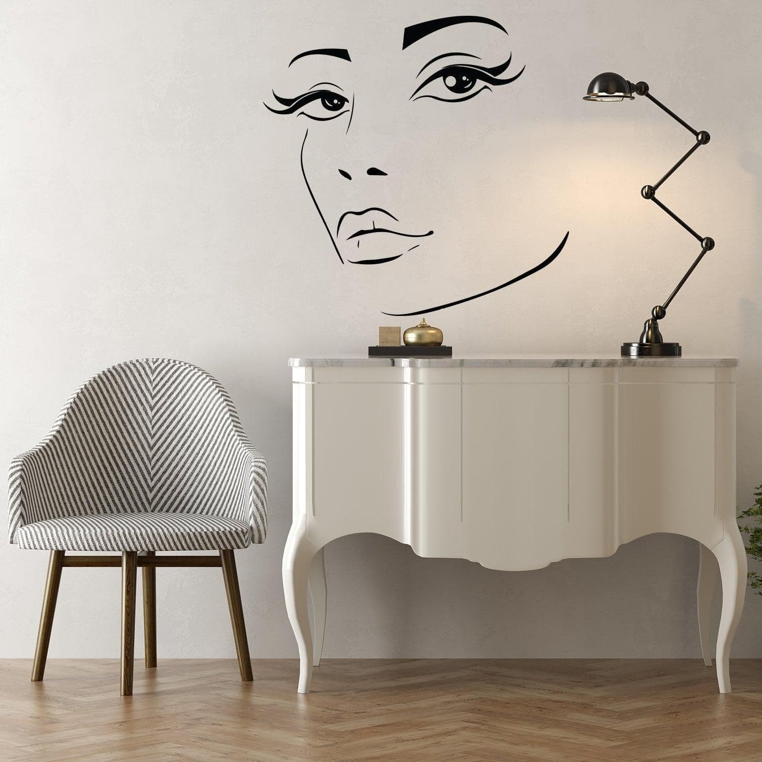 image-Woman Face Black Wall Vinyl Sticker - Salon Girl Happy Women Eye Window Beauty Art Decal