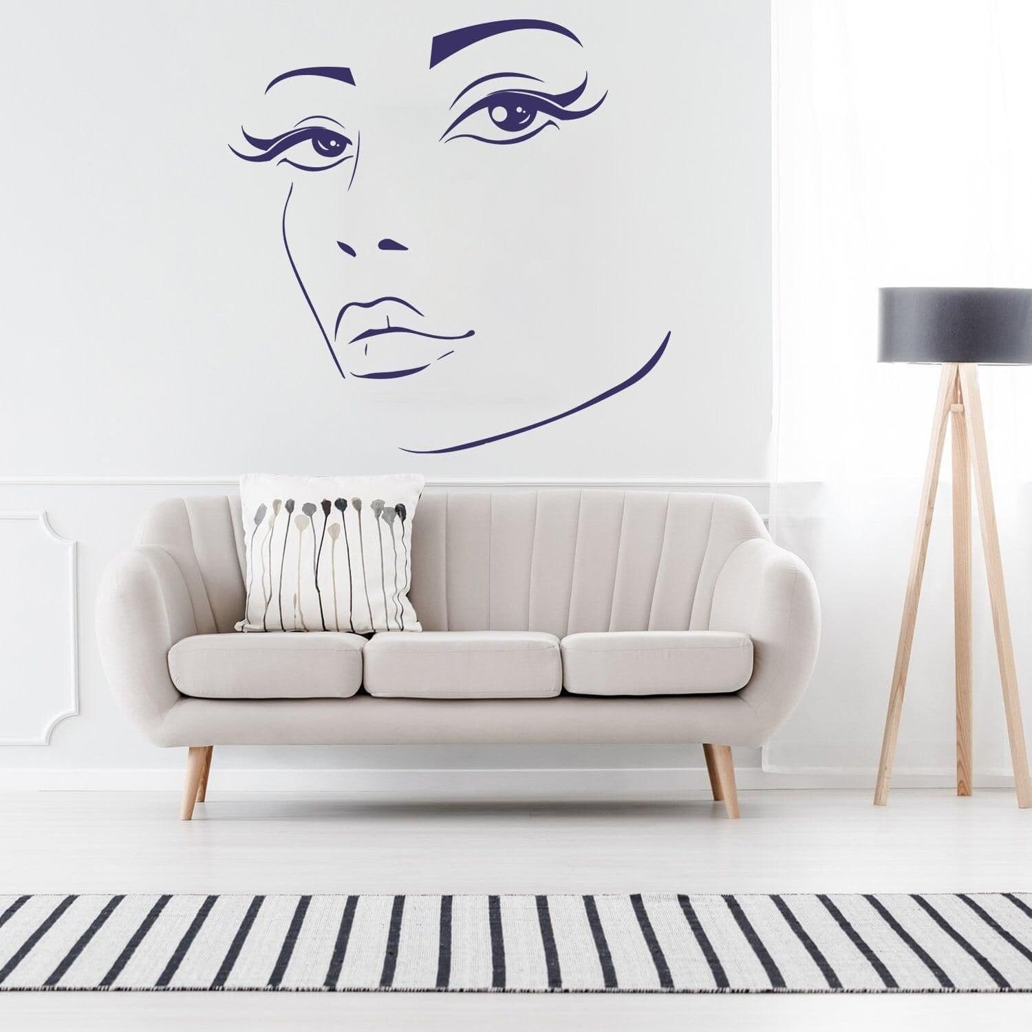 image-Woman Face Black Wall Vinyl Sticker - Salon Girl Happy Women Eye Window Beauty Art Decal