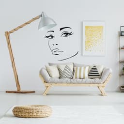image-Woman Face Black Wall Vinyl Sticker - Salon Girl Happy Women Eye Window Beauty Art Decal