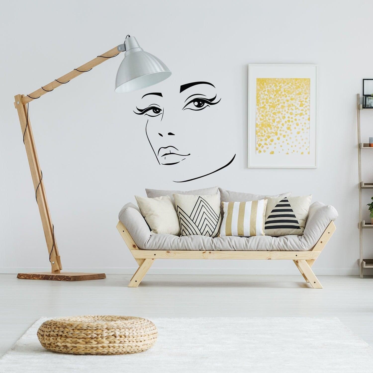 image-Woman Face Black Wall Vinyl Sticker - Salon Girl Happy Women Eye Window Beauty Art Decal