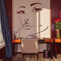 image-Woman Face Black Wall Vinyl Sticker - Salon Girl Happy Women Eye Window Beauty Art Decal