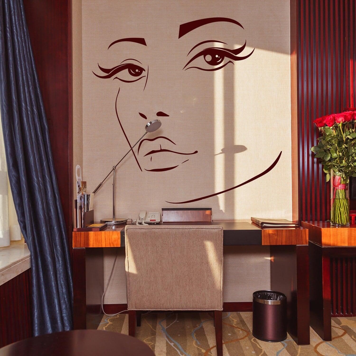 image-Woman Face Black Wall Vinyl Sticker - Salon Girl Happy Women Eye Window Beauty Art Decal