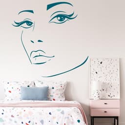 image-Woman Face Black Wall Vinyl Sticker - Salon Girl Happy Women Eye Window Beauty Art Decal