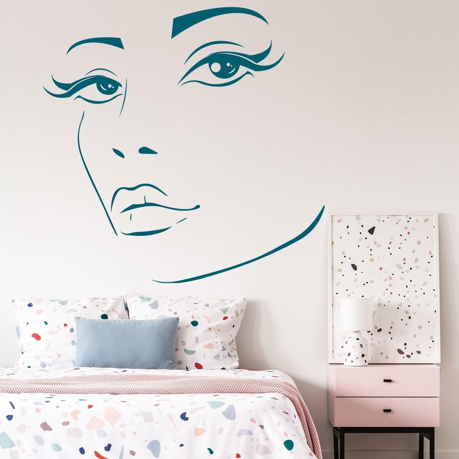 image-Woman Face Black Wall Vinyl Sticker - Salon Girl Happy Women Eye Window Beauty Art Decal