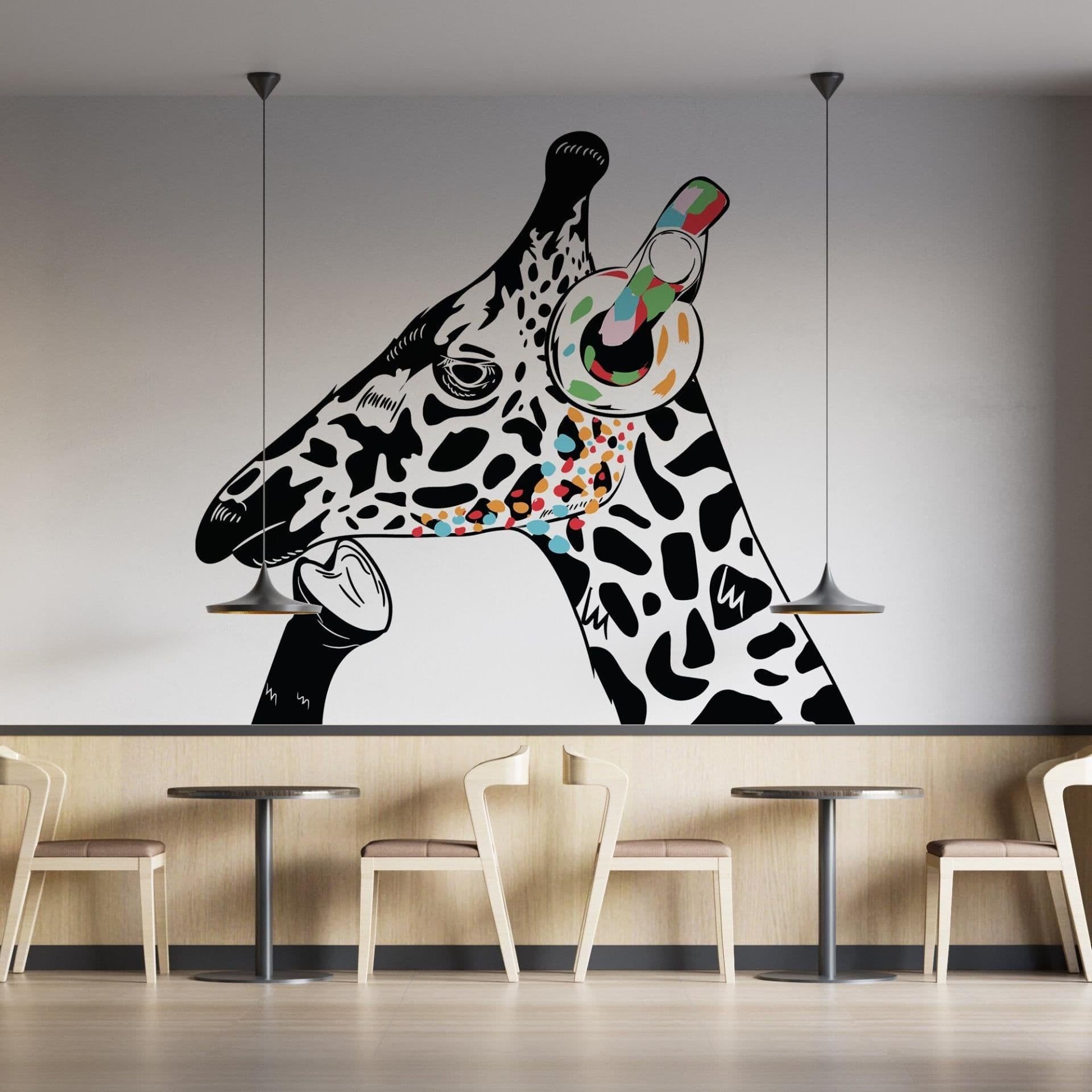image-Giraffe Wall Art Sticker - Thinking Dj Giraffes Head Headphones Vinyl Decal