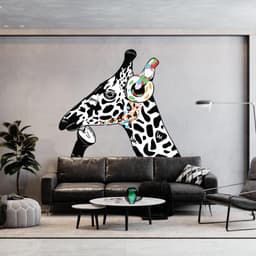 image-Giraffe Wall Art Sticker - Thinking Dj Giraffes Head Headphones Vinyl Decal
