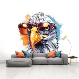image-Vibrant Watercolor Bald Eagle with Glasses Wall Decal - Colorful Bird Sticker