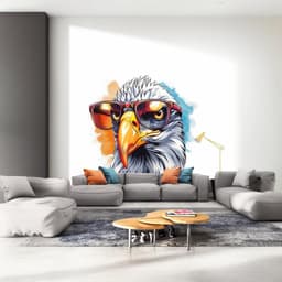 image-Vibrant Watercolor Bald Eagle with Glasses Wall Decal - Colorful Bird Sticker