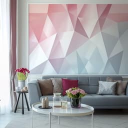 image-Pastel Geometric Wall Sticker | Modern Pink and Blue Geometric Wall Art | Living Room Accent Wallpaper Decal | Stylish Bedroom Decoration