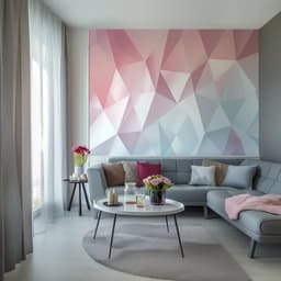 image-Pastel Geometric Wall Sticker | Modern Pink and Blue Geometric Wall Art | Living Room Accent Wallpaper Decal | Stylish Bedroom Decoration