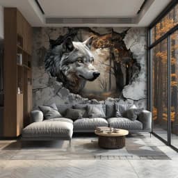 image-Realistic 3D Wolf Forest Wall Decal Sticker - Majestic Wolf Breaking Through Wall