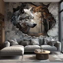 image-Realistic 3D Wolf Forest Wall Decal Sticker - Majestic Wolf Breaking Through Wall