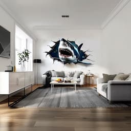 image-3D Great White Shark Wall Sticker | Crack Hole Realistic Shark Wall Decal | Ocean Adventure Portal Home Decor | Unique Living Room Wall Art