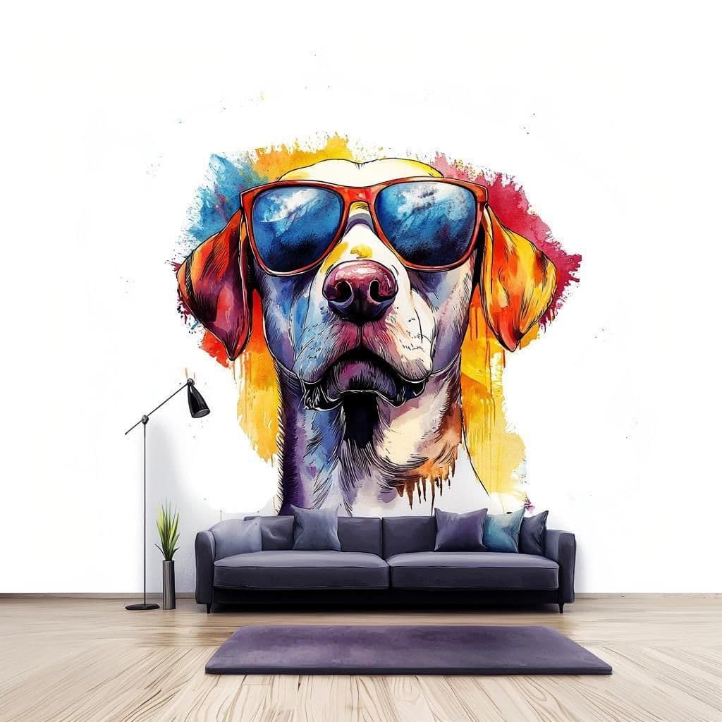 image-Vibrant Labrador Retriever Wall Sticker | Colorful Dog Decal with Sunglasses | Fun Animal Wall Art | Playful Pet Decor | Bold Wall Decal