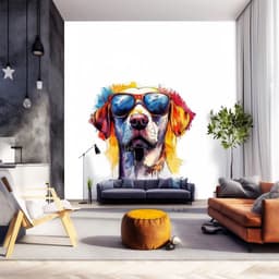 image-Vibrant Labrador Retriever Wall Sticker | Colorful Dog Decal with Sunglasses | Fun Animal Wall Art | Playful Pet Decor | Bold Wall Decal
