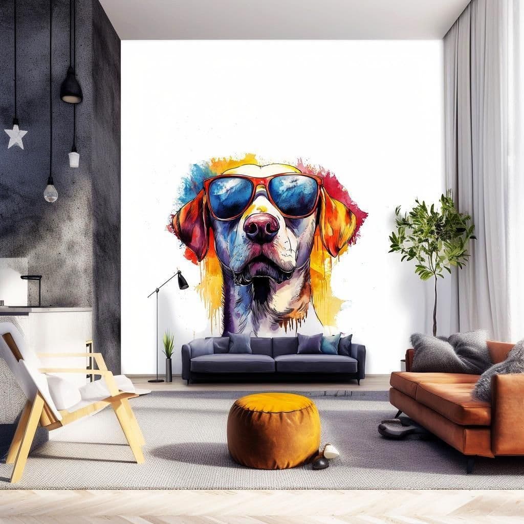 image-Vibrant Labrador Retriever Wall Sticker | Colorful Dog Decal with Sunglasses | Fun Animal Wall Art | Playful Pet Decor | Bold Wall Decal