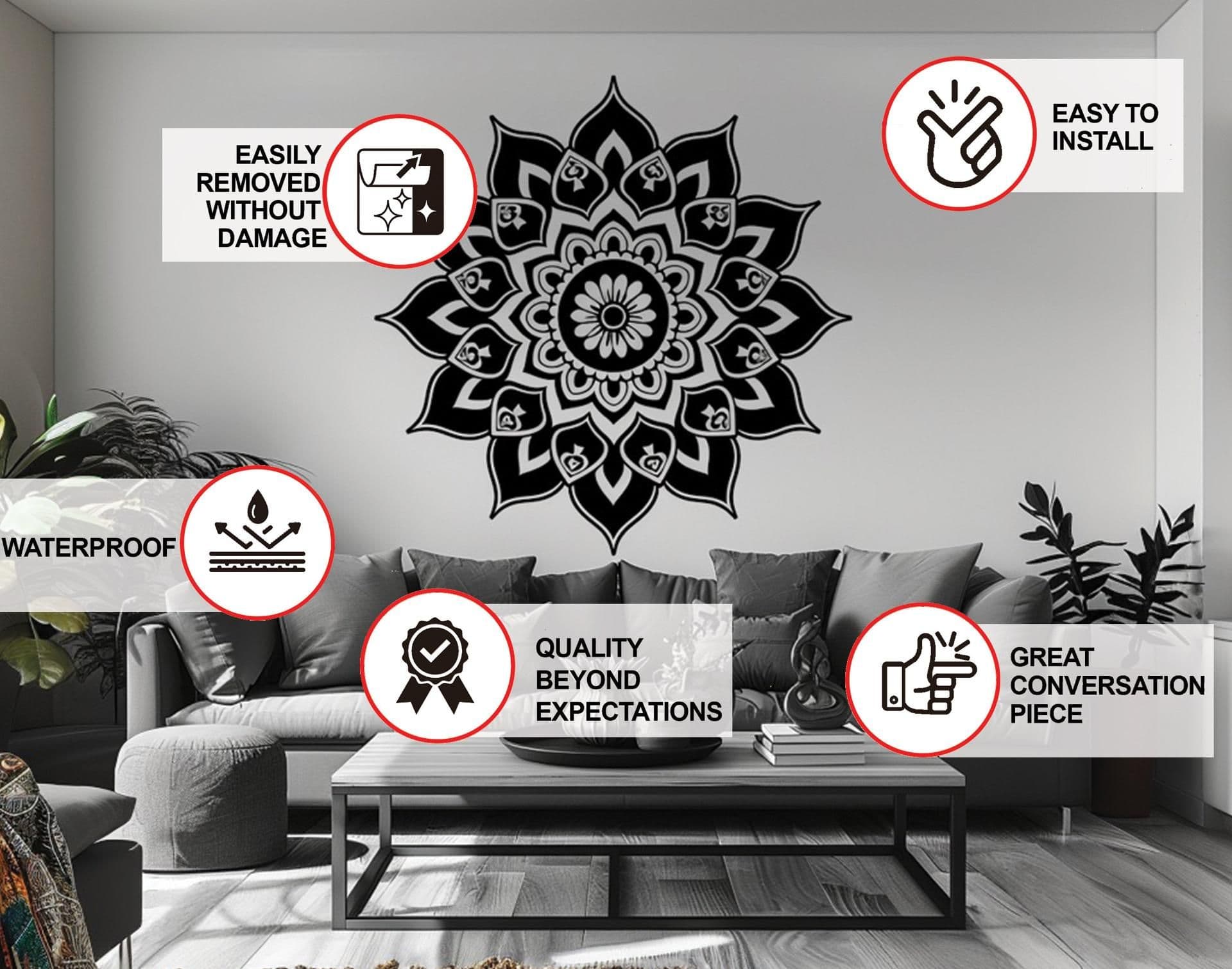 image-Sacred Geometry Mandala Wall Art Decal - Meditation Wall Sticker Perfect for Yoga Rooms