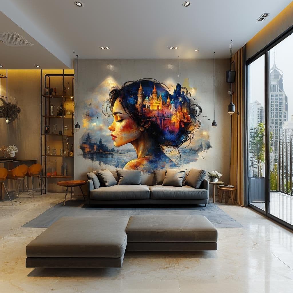 image-Dreamy Castle Wall Art Sticker - Fantasy Woman Portrait Vinyl Decal for Living Room, Bedroom, or Office Decor