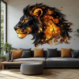image-Cosmic Lion Wall Decal | Fiery 3D Lion Mural Art | Bold Animal Wall Sticker Decor for Living Room, Office, Safari & Space-Inspired Accent