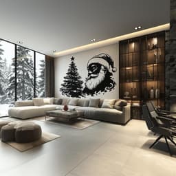 image-Classic Santa & Tree Wall Mural | Monochrome Christmas Decor | Elegant Holiday Wall Art | Minimalist Santa Wall Sticker Festive Black Decor