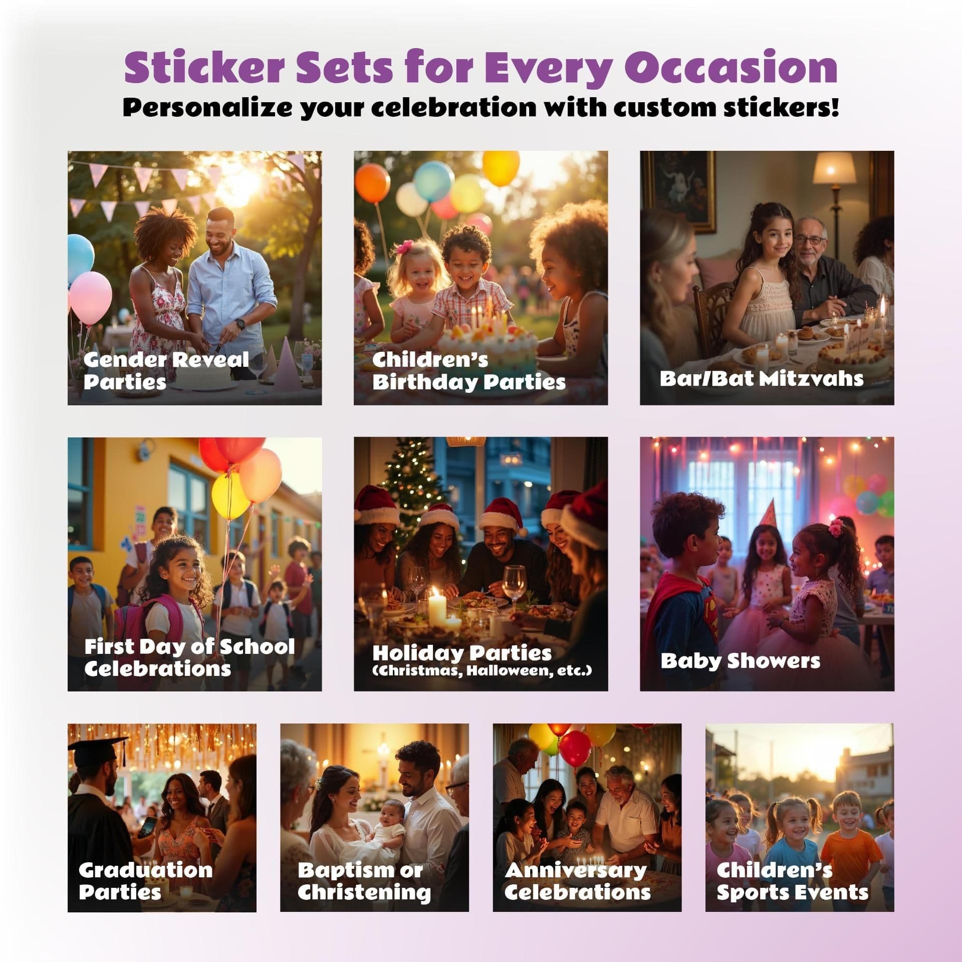 image-Gender Reveal Sticker Set | Personalized Boy or Girl Party Labels | Bottle, Chocolate, & Gift Box Stickers with Wall Decor *!