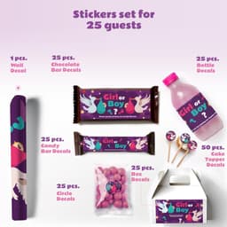 image-Gender Reveal Sticker Set | Personalized Boy or Girl Party Labels | Bottle, Chocolate, & Gift Box Stickers with Wall Decor *!
