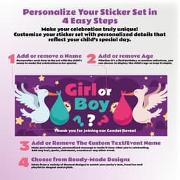 image-Gender Reveal Sticker Set | Personalized Boy or Girl Party Labels | Bottle, Chocolate, & Gift Box Stickers with Wall Decor *!