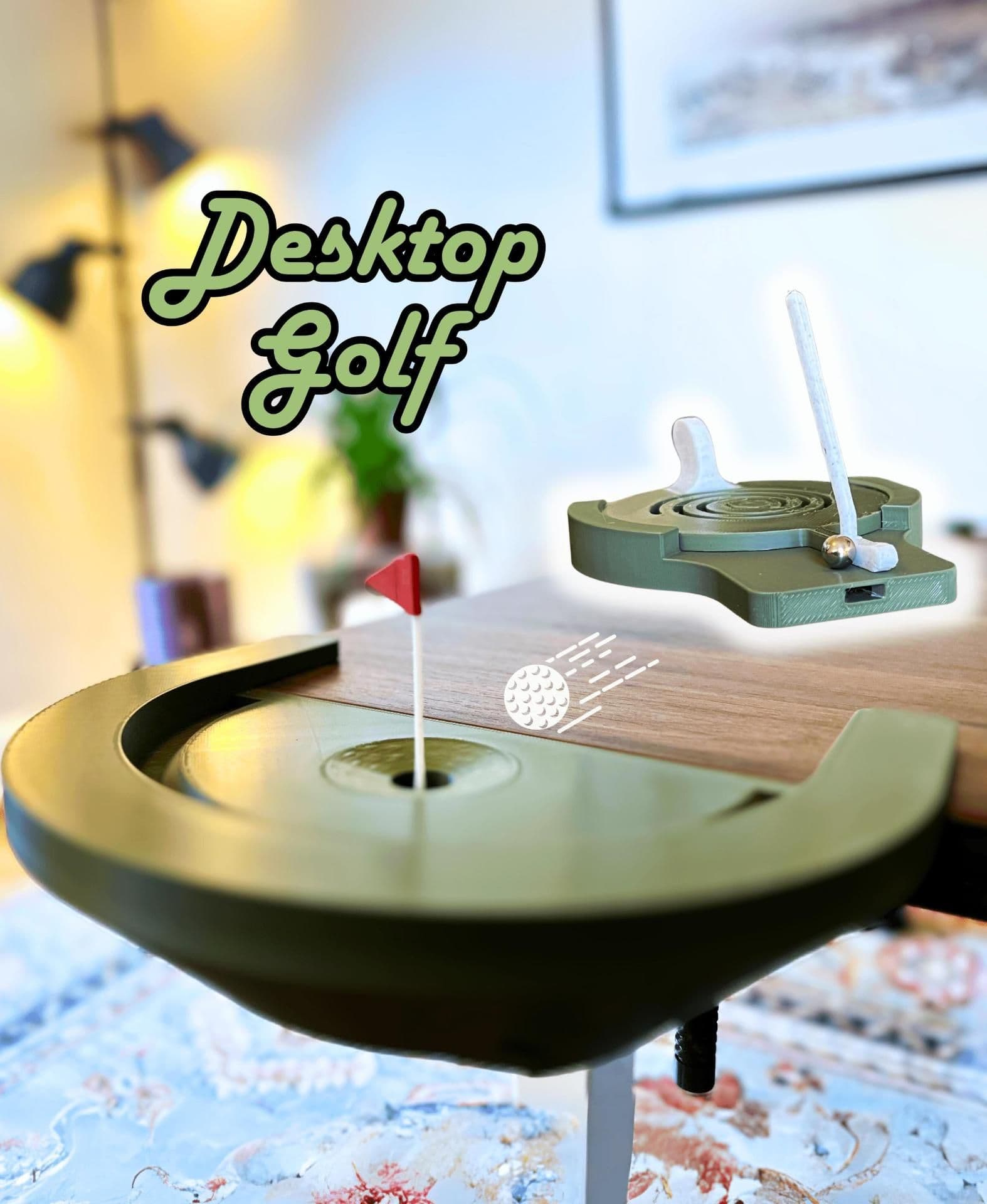 image-Desktop Golf Game | 3D Printed Mini Golf for Desk | Fun Table Golf Gift for Dad | Interactive Putting Green with Ball Return & Tee Box