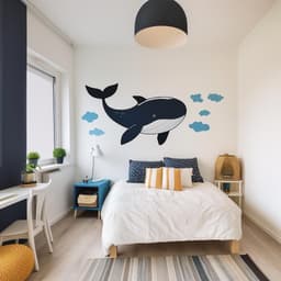 image-Whale Wall Decal | Ocean Theme Nursery Vinyl Sticker | Cute Sea Animal Mural | Boys Bedroom Wall Art | Kids Room Decor | Peel & Stick
