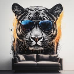 image-Black Panther Wall Decal | Cool Big Cat with Sunglasses Vinyl Mural | Urban Jungle Graffiti Wall Art | Modern Living Room Office Decor