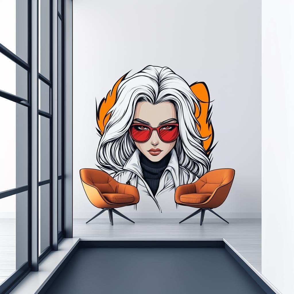 image-Anime Girl Wall Decal | Cool Female Character Sticker | Comic Style Wall Art | Modern Manga Mural | Removable Vinyl Sticker Room or Office