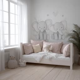 image-Elephant Wall Decal for Nursery | Cute Baby Elephant Sticker | Soft Grey Animal Mural | Gender Neutral Safari Nursery Decor Vinyl Art