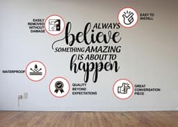 image-Inspiring Christmas Quote Wall Vinyl Sticker - "Always Believe Something Amazing is About to Happen"