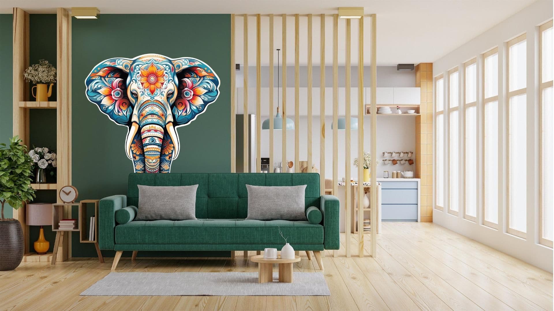 image-Floral Elephant Wall Decal - Colorful Kids & Nursery Wall Art Sticker