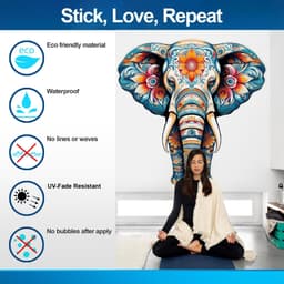 image-Floral Elephant Wall Decal - Colorful Kids & Nursery Wall Art Sticker