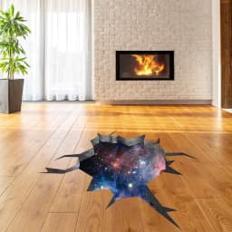 image-3d Effect Deep Space Wall Sticker - Outer Galaxy Floor Art Decor Mural Porthole Tunnel View Printed Decal